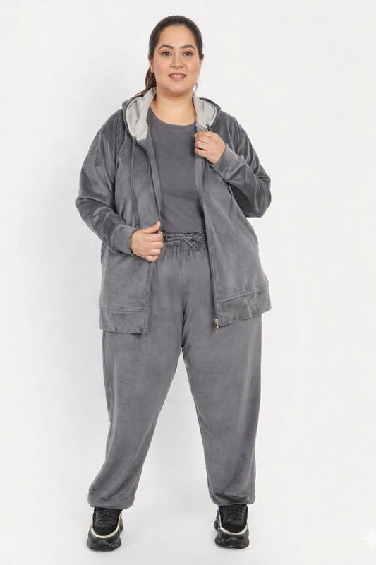 Winter Cotton Velvet Tracksuit For Women - Cloud Grey
