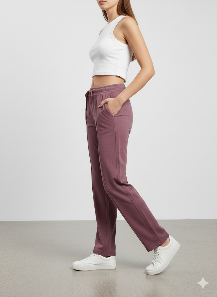 Mid Rise Easy Cotton Pants-Cherry Blossom