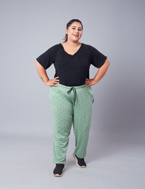 Cotton Printed Night Pants For Women - Pistachio