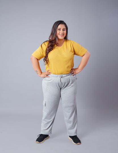 Plus Size Winters Cozy Fleece Cargo Pants For Women - Grey