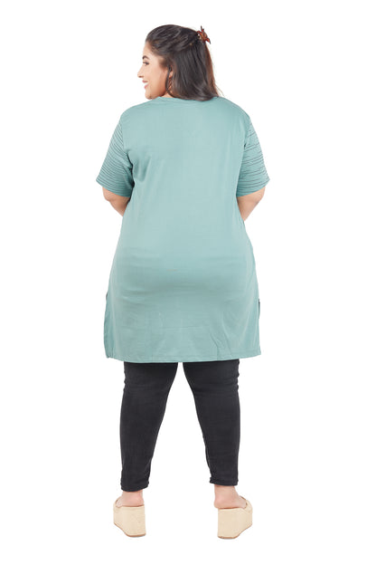 Plus Size Printed Long Tops For Women Half Sleeves - Pack of 2 (Black & Sage)