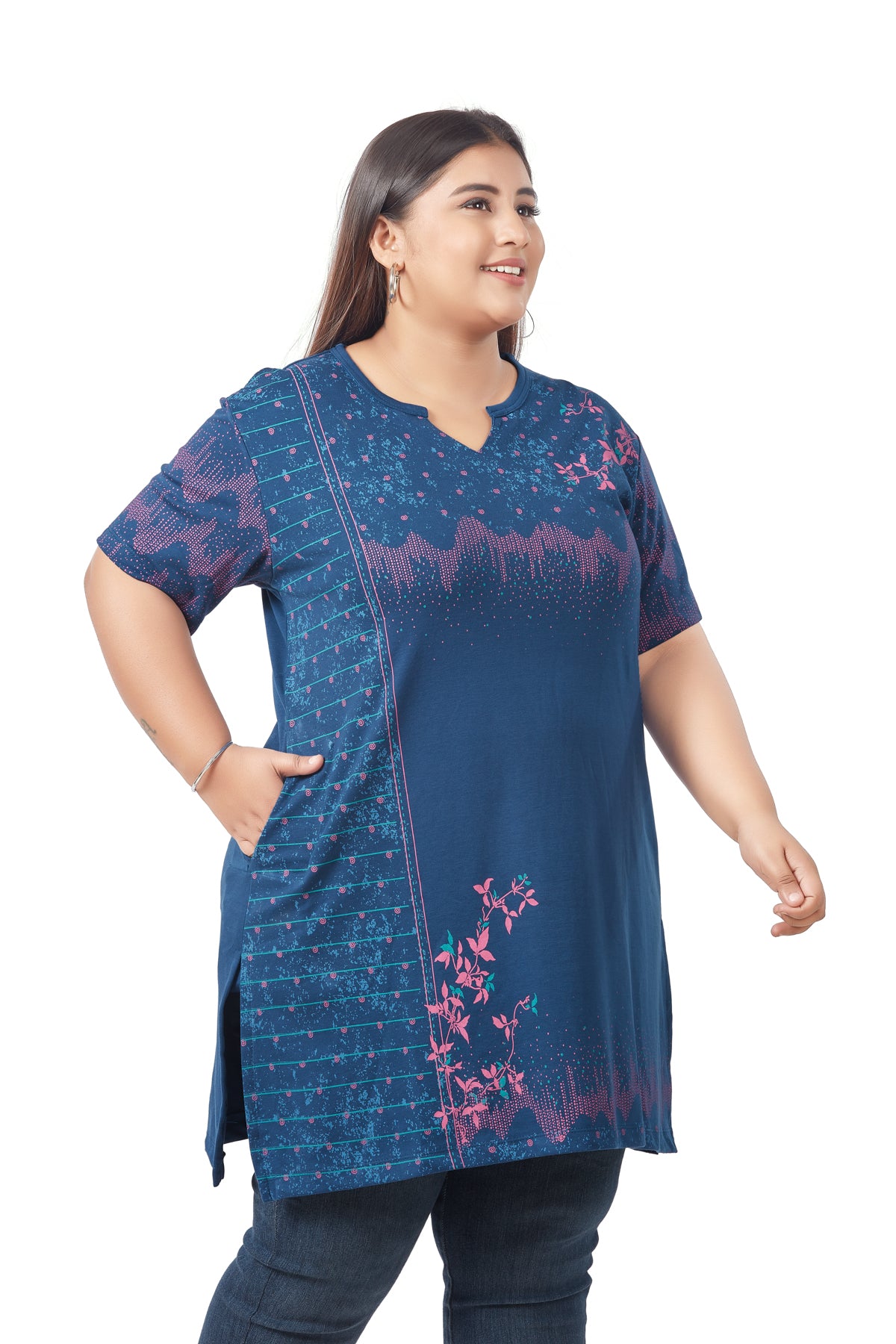 Plus Size Printed Long Tops For Women Half Sleeves - Pack of 2 (Pink & Blue)