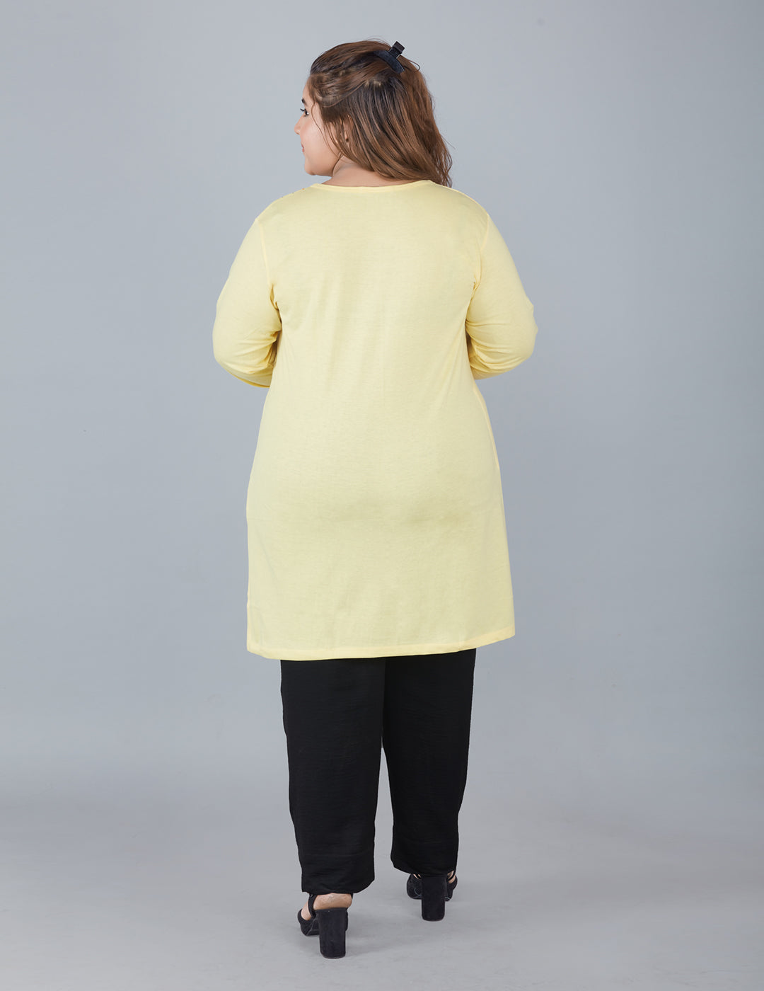 Cotton Long Top for Women Plus Size - Full Sleeve - Yellow