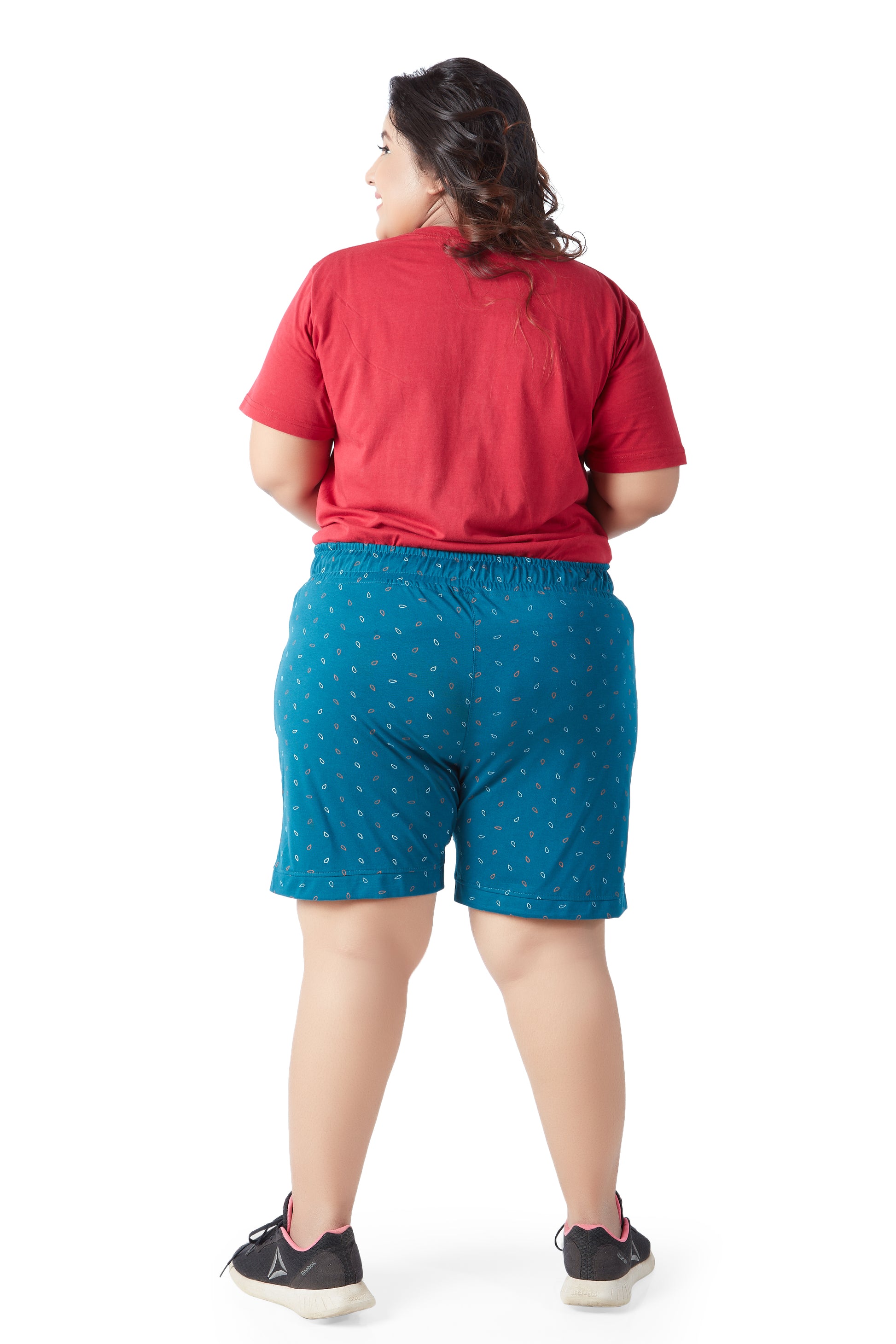 Comfortable Teal Blue Printed Bermuda Cotton Plus Size Shorts For Women Online In India