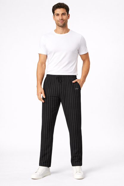 Jinxer Men’s Black Striped Straight-Fit Cotton Trackpant-Black