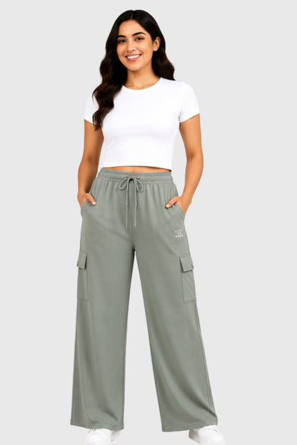 Cupid Woman Cotton Straight Fit Cargo Pants Lounge Bottom with 4 Functional Pockets