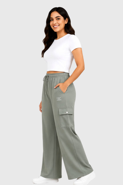 Cupid Woman Cotton Straight Fit Cargo Pants Lounge Bottom with 4 Functional Pockets