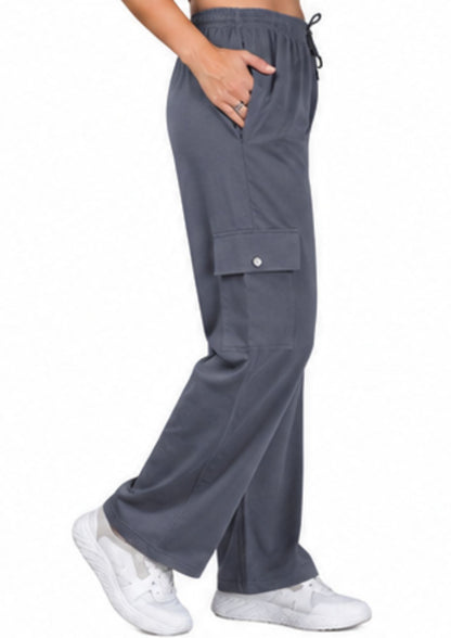Women Smart Straight Fit Easy Wash Cargo Pants-Grey