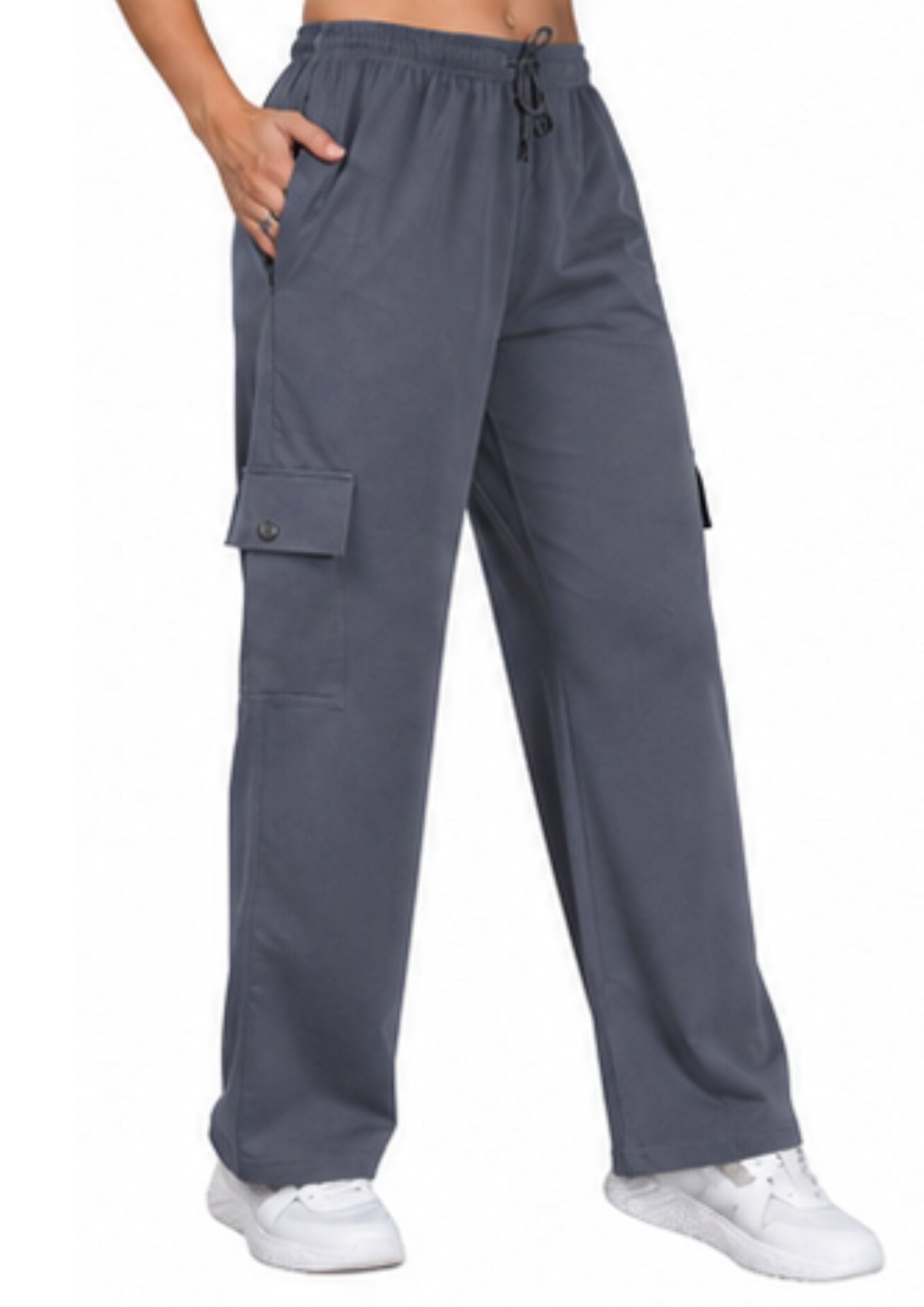 Women Smart Straight Fit Easy Wash Cargo Pants-Grey