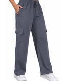 Women Smart Straight Fit Easy Wash Cargo Pants-Grey