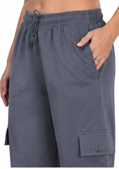 Women Smart Straight Fit Easy Wash Cargo Pants-Grey