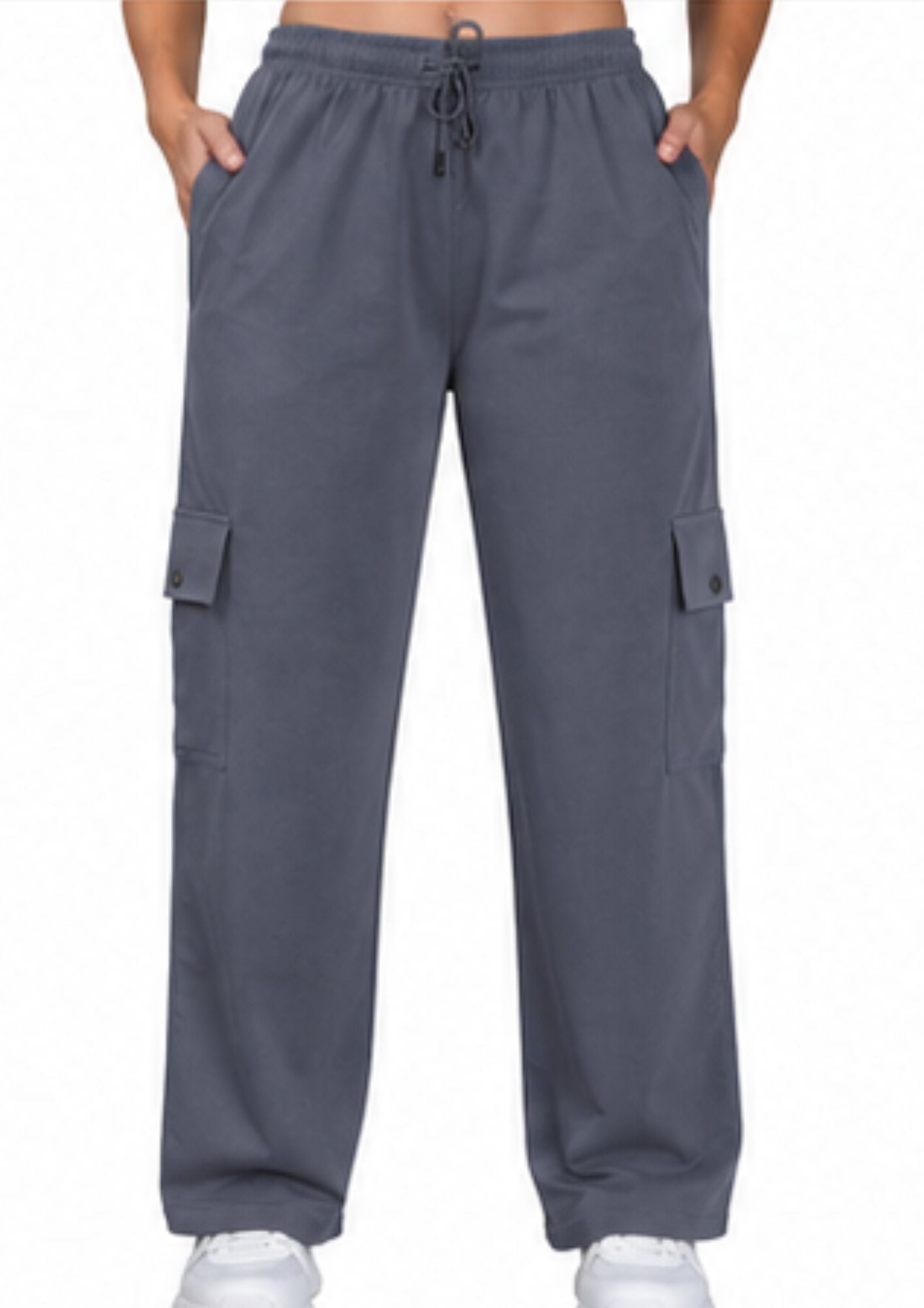 Women Smart Straight Fit Easy Wash Cargo Pants-Grey
