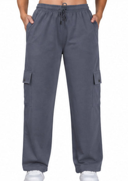 Women Smart Straight Fit Easy Wash Cargo Pants-Grey