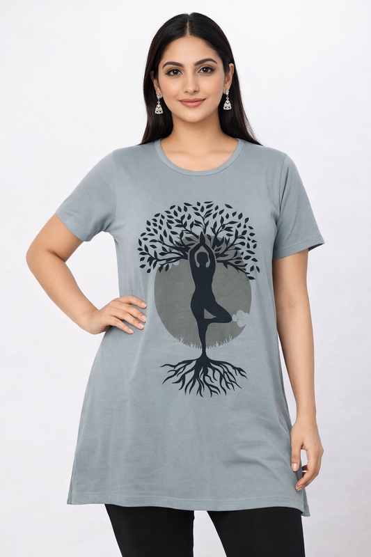 Plus Size Long T-shirt For Women - Half Sleeve - Grey