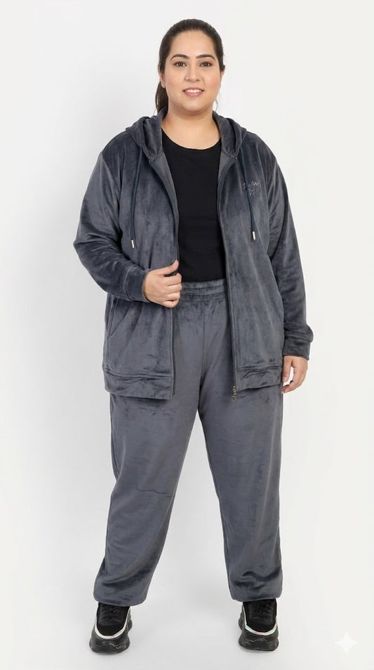 Winter Cotton Velvet Tracksuit For Women - Cloud Grey