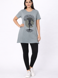 Plus Size Long T-shirt For Women - Half Sleeve - Grey