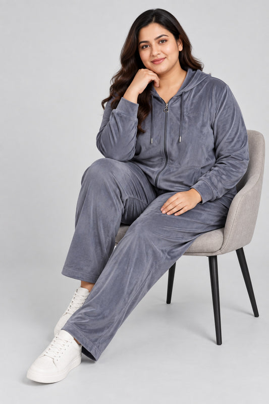 Winter Cotton Velvet Tracksuit For Women - Cloud Grey
