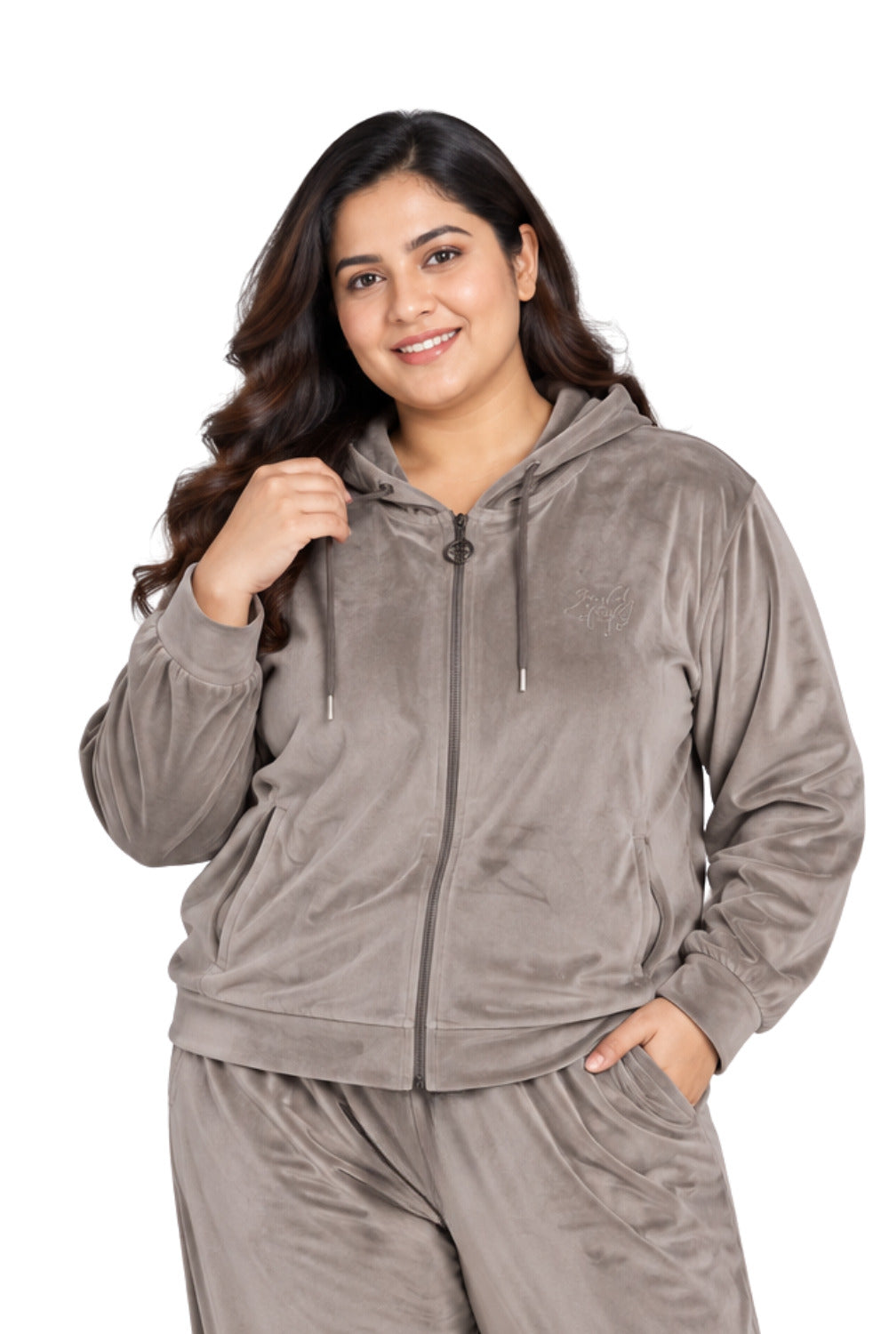 Winter Cotton Velvet Tracksuit For Women - Mocha