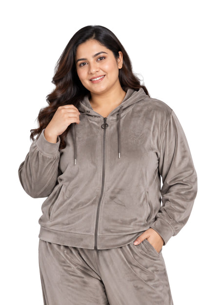 Winter Cotton Velvet Tracksuit For Women - Mocha