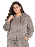 Winter Cotton Velvet Tracksuit For Women - Mocha