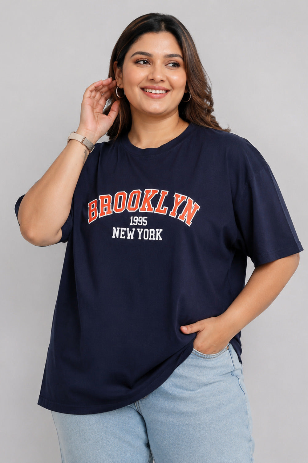 Cupid Woman Basic Printed Cotton Tees In Plus Sizes