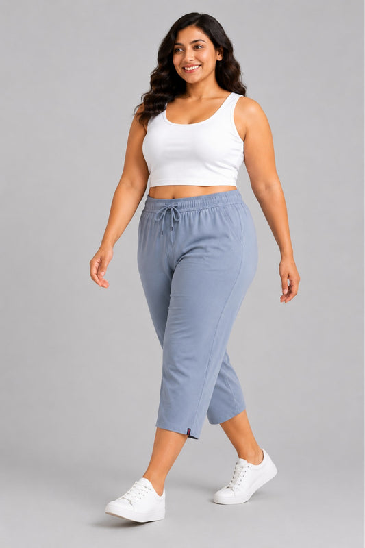 Cotton Capris For Women - Half Capri Pants - Pearl Grey