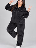 Winter Cotton Velvet Tracksuit For Women - Black