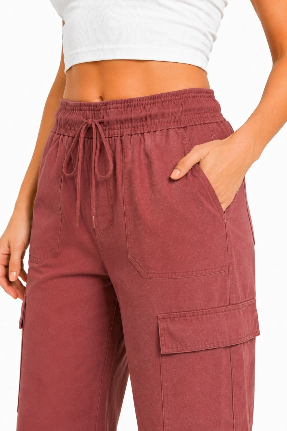 Women Smart Straight Fit Slay Cargo Pants-Chocolate