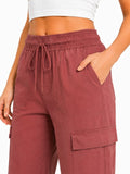 Women Smart Straight Fit Slay Cargo Pants-Chocolate