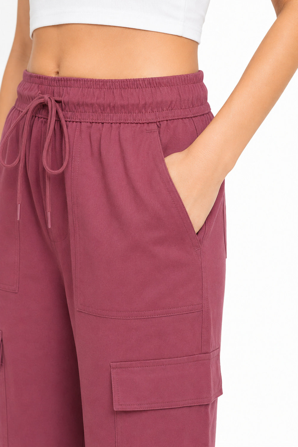 Women Smart Straight Fit Easy Wash Cargo Pants-Rose Pink