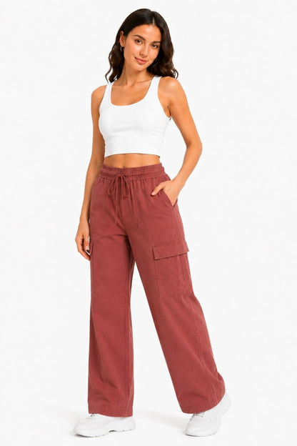 Women Smart Straight Fit Slay Cargo Pants-Chocolate