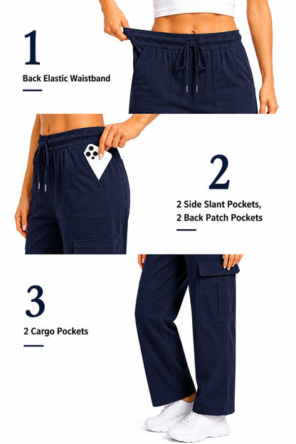 Women Smart Straight Fit Slay Cargo Pants-Navy