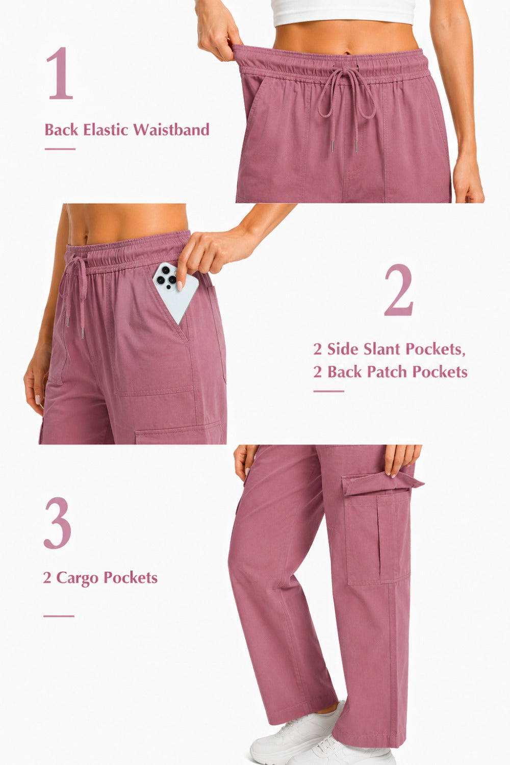 Women Smart Straight Fit Slay Cargo Pants-Mauve