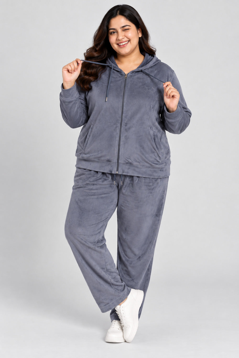 Winter Cotton Velvet Tracksuit For Women - Cloud Grey