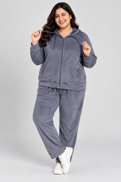 Winter Cotton Velvet Tracksuit For Women - Cloud Grey