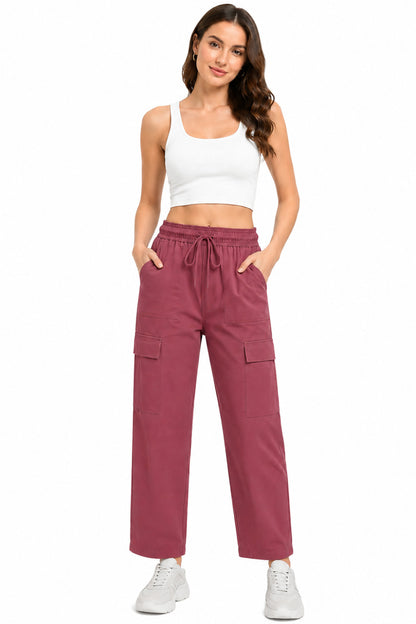 Women Smart Straight Fit Easy Wash Cargo Pants-Rose Pink