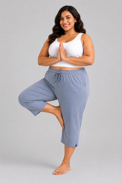 Cotton Capris For Women - Half Capri Pants - Pearl Grey
