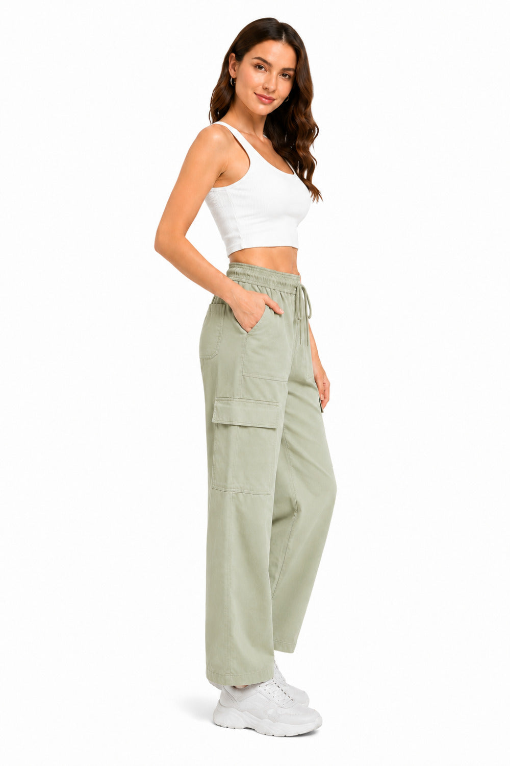 Woman Smart Straight Fit Slay Cargo Pants-Sage