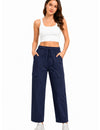 Women Smart Straight Fit Slay Cargo Pants-Navy