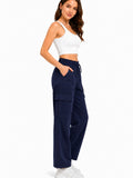 Women Smart Straight Fit Slay Cargo Pants-Navy