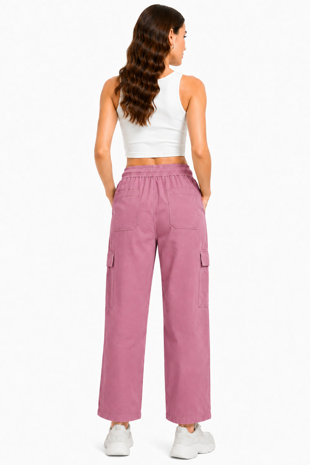 Women Smart Straight Fit Slay Cargo Pants-Mauve