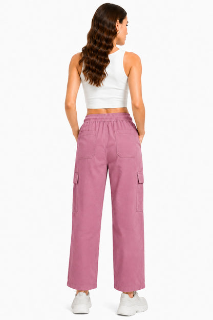 Women Smart Straight Fit Slay Cargo Pants-Mauve