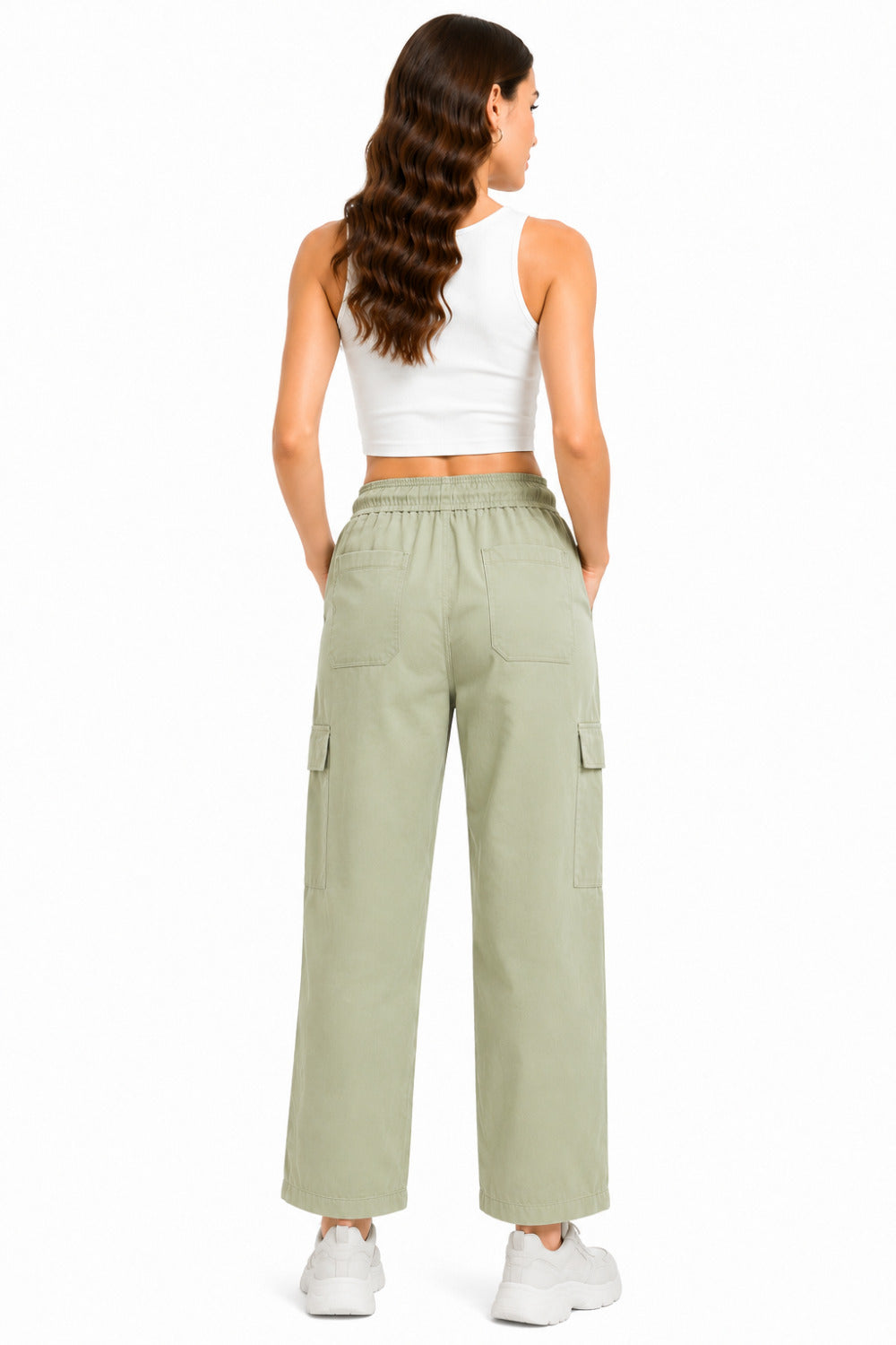 Woman Smart Straight Fit Slay Cargo Pants-Sage