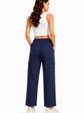 Women Smart Straight Fit Slay Cargo Pants-Navy