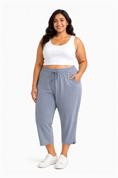 Cotton Capris For Women - Half Capri Pants - Pearl Grey