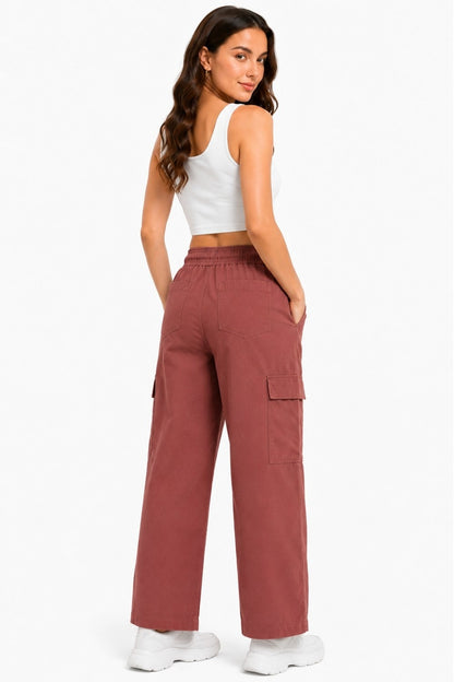 Women Smart Straight Fit Slay Cargo Pants-Chocolate