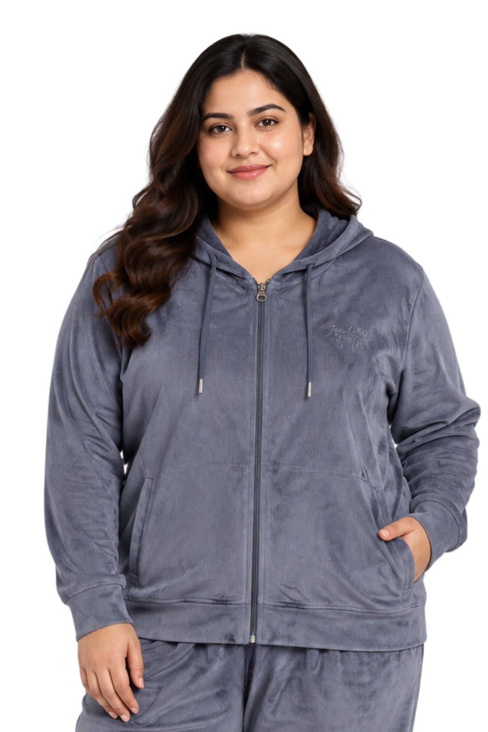 Winter Cotton Velvet Tracksuit For Women - Cloud Grey