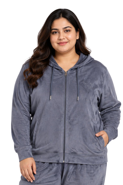 Winter Cotton Velvet Tracksuit For Women - Cloud Grey