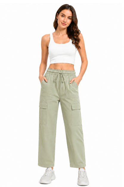 Woman Smart Straight Fit Slay Cargo Pants-Sage
