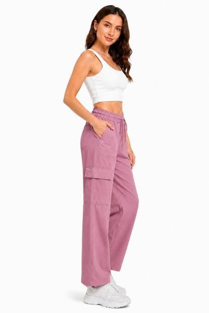 Women Smart Straight Fit Slay Cargo Pants-Mauve